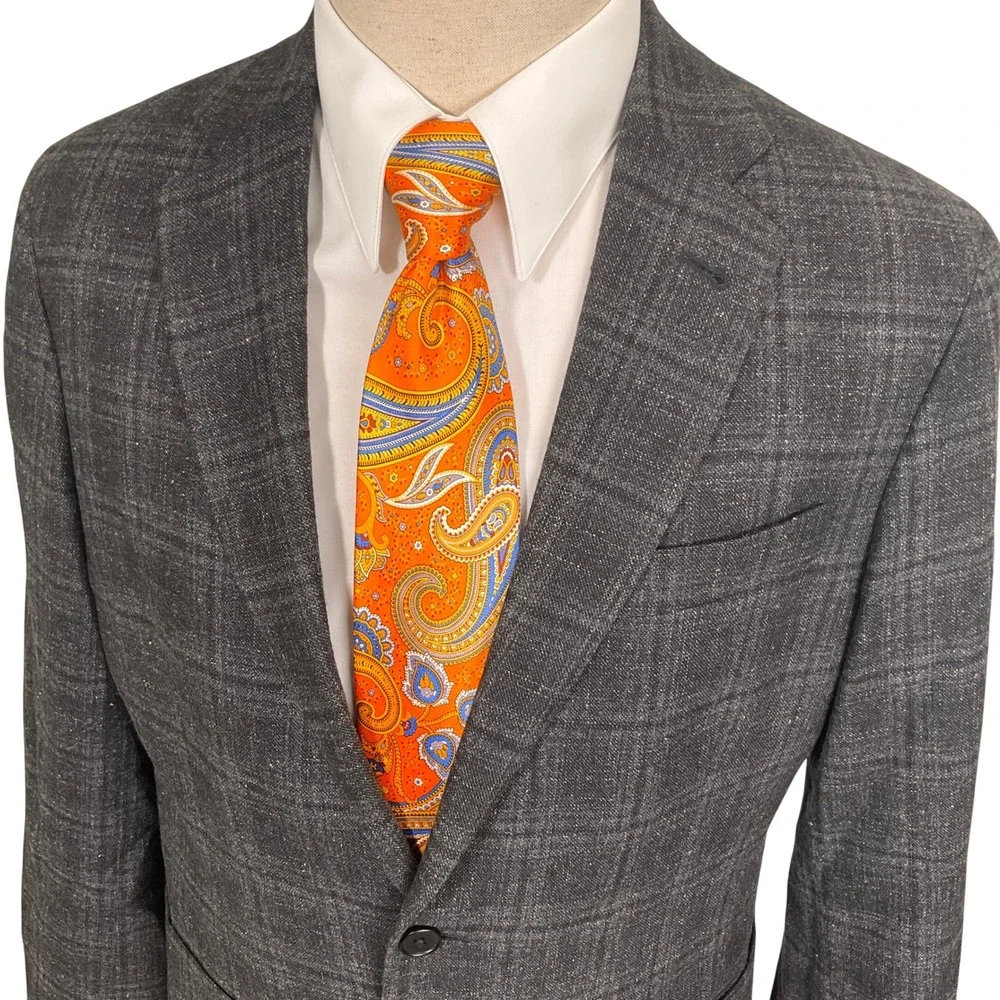 Nordstrom Blazer Mens 40R Gray Plaid Tollegno 1900  Trim Fit Italian Wool Jacket